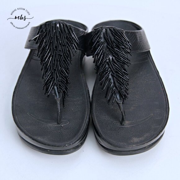 Fitflop Cha Cha Beaded Thong Sandals Black Women 10 - Picture 10 of 14